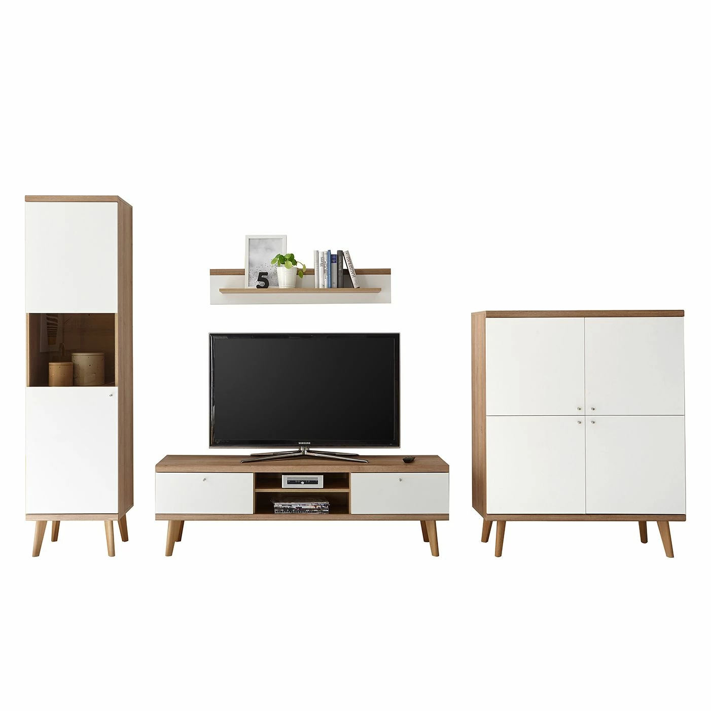Norrwood Ensemble TV Gyland VII (4 éléments) - Blanc matt / Imitation chêne Riviera 4 Norrwood Ensemble TV Gyland VII (4 éléments) - Blanc matt / Imitation chêne Riviera – Image 2