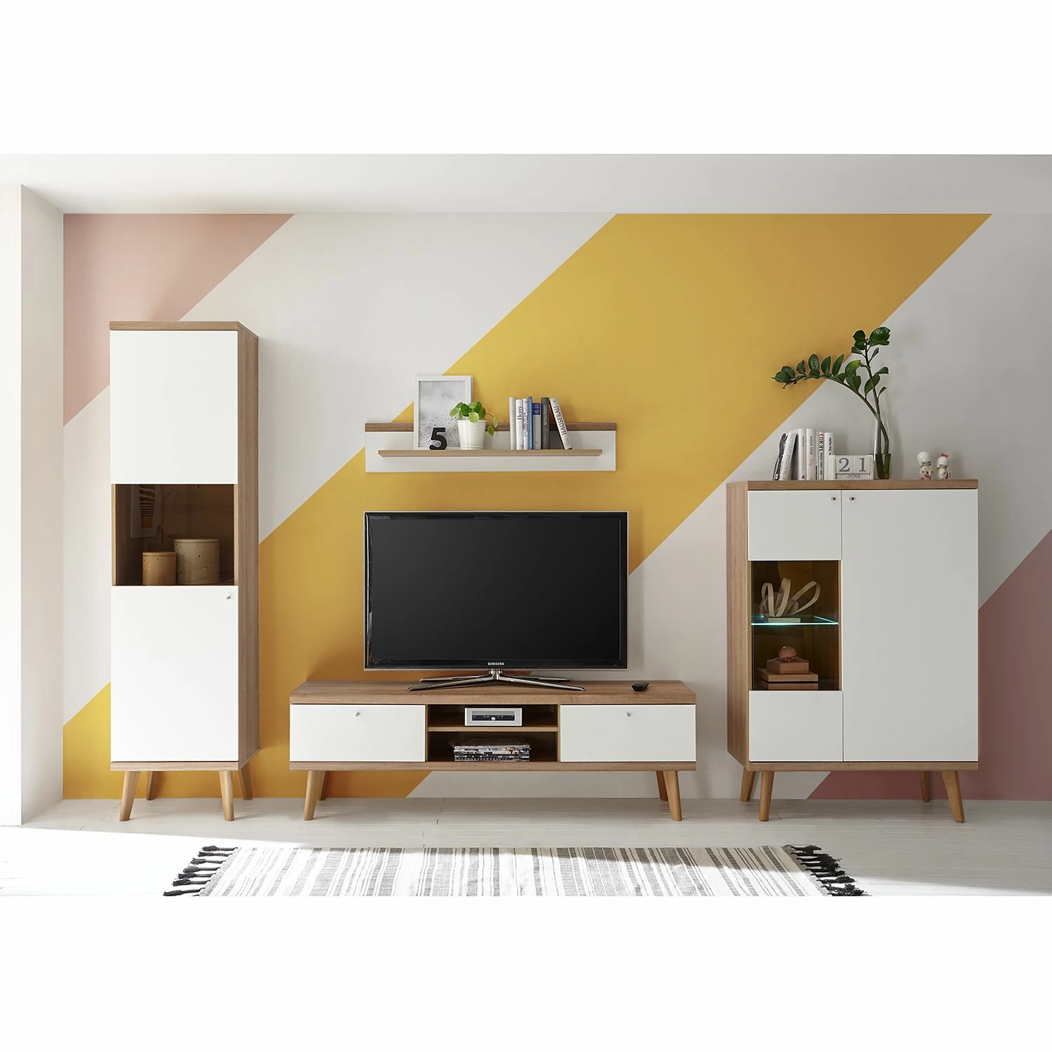 Norrwood Ensemble TV Gyland II (4 éléments) - Blanc matt / Imitation chêne Riviera 3 Norrwood Ensemble TV Gyland II (4 éléments) - Blanc matt / Imitation chêne Riviera