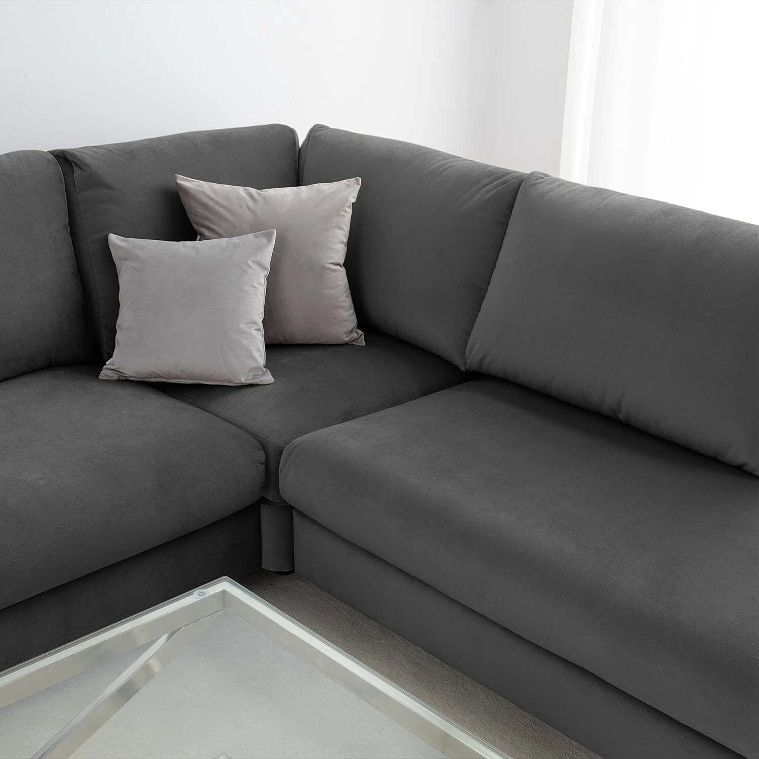 Jack & Alice Canapé d’angle Baitz I - Tissu - Velours Krysia: Anthracite - Méridienne longue à droite (vue de face) 15 Jack & Alice Canapé d’angle Baitz I - Tissu - Velours Krysia: Anthracite - Méridienne longue à droite (vue de face) – Image 13