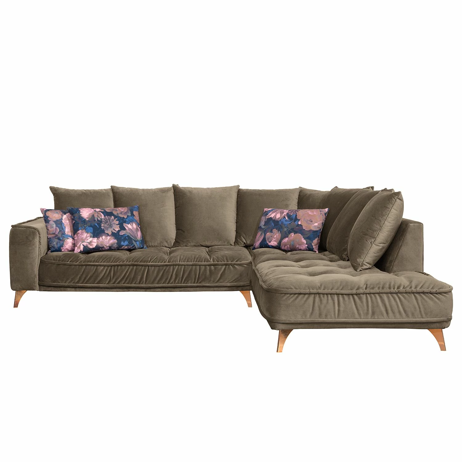 Jack & Alice Canapé d’angle Polich - Velours - Marron - Méridienne longue à droite (vue de face) 6 Jack & Alice Canapé d’angle Polich - Velours - Marron - Méridienne longue à droite (vue de face) – Image 4