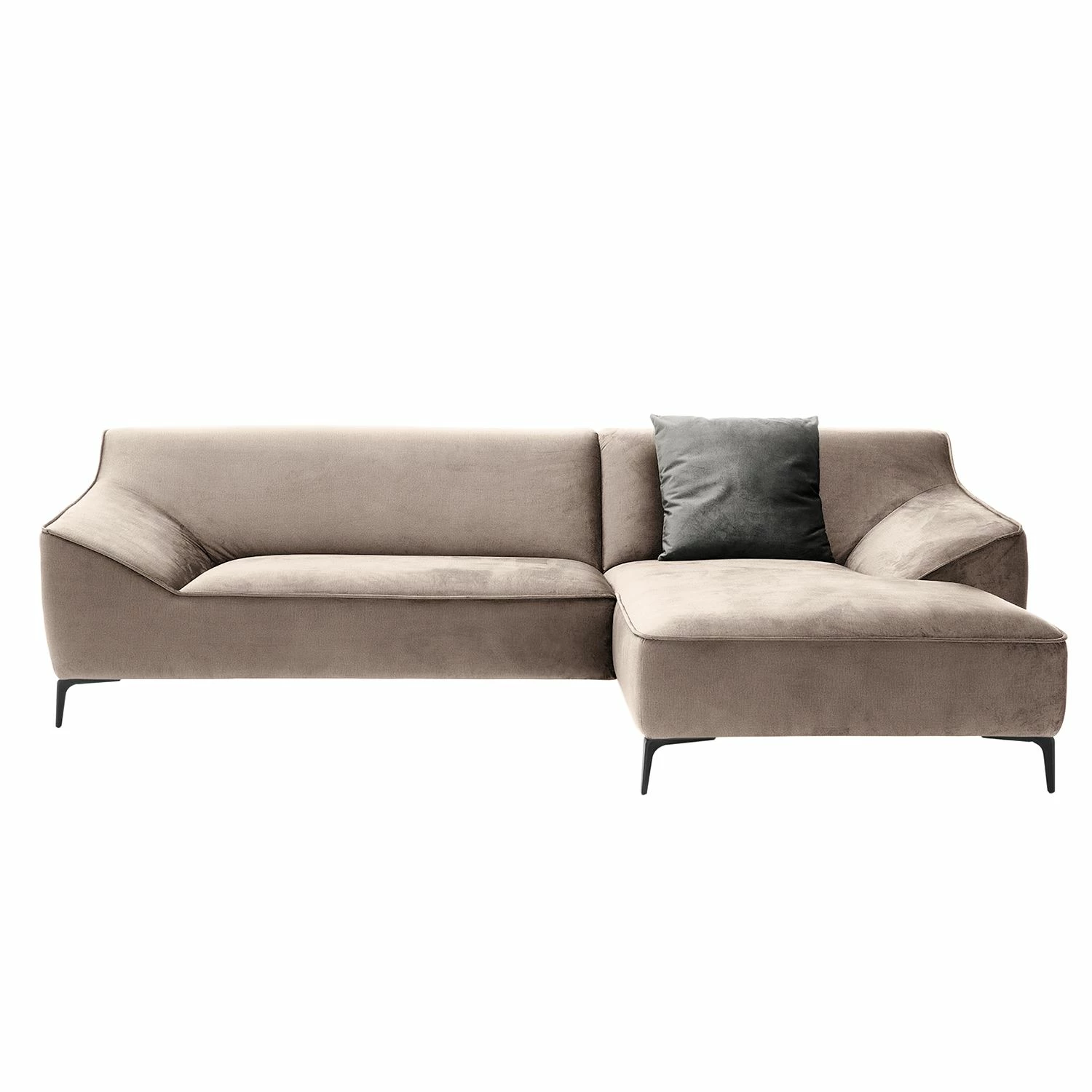 Jack & Alice Canapé d’angle Rosas I - Velours - Cappuccino - Méridienne courte à droite (vue de face) 5 Jack & Alice Canapé d’angle Rosas I - Velours - Cappuccino - Méridienne courte à droite (vue de face) – Image 3