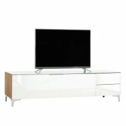 Maja Möbel Meuble TV Shino IV - Verre blanc / Imitation chêne de Riviera