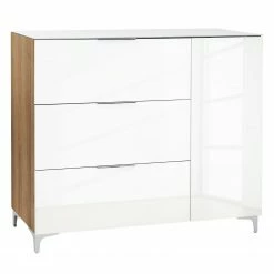 Maja Möbel Commode Shino II - Verre blanc / Imitation chêne de Riviera