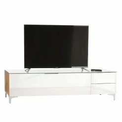 Maja Möbel Meuble TV Shino II - Verre blanc / Imitation chêne de Riviera