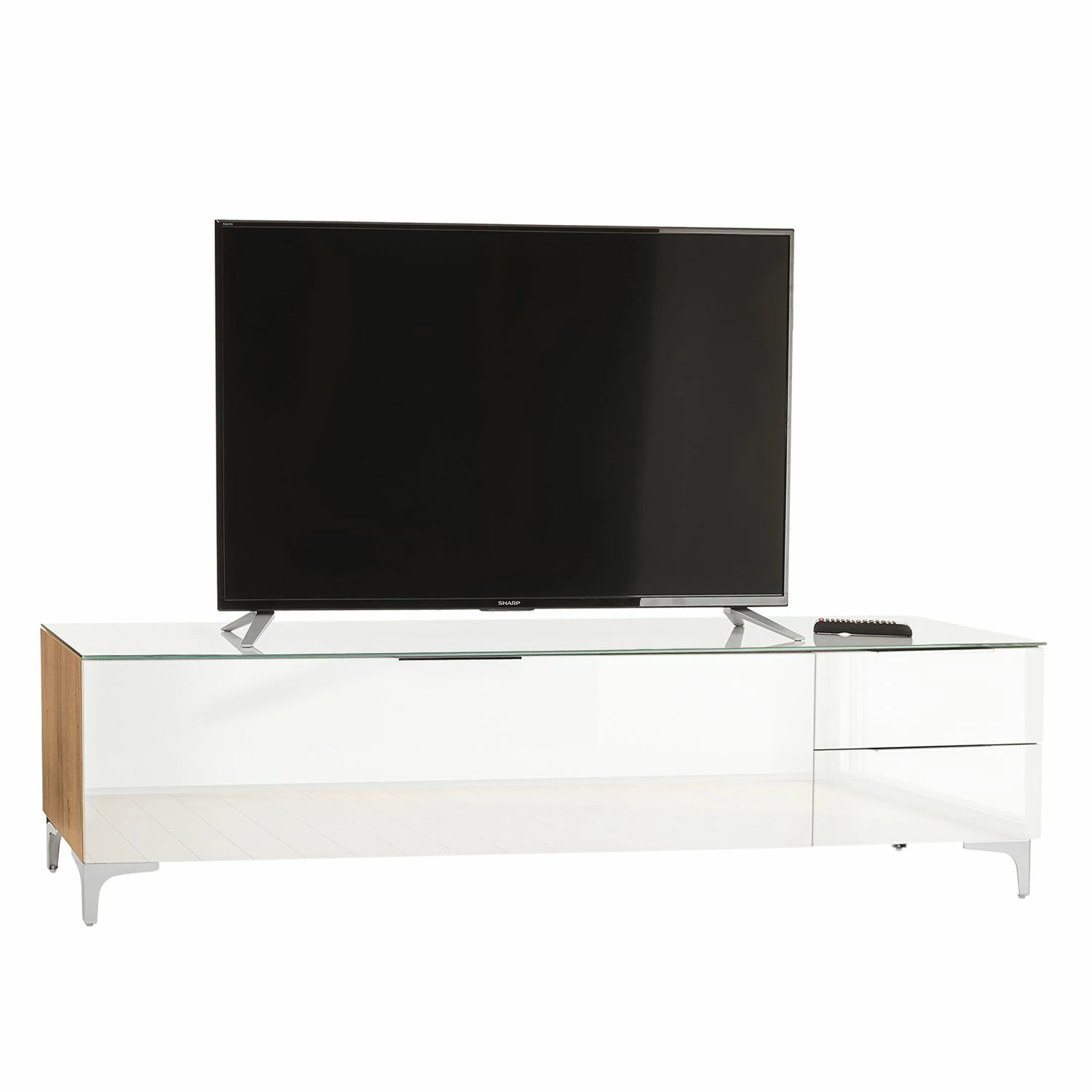 Maja Möbel Meuble TV Shino II - Verre blanc / Imitation chêne de Riviera 3 Maja Möbel Meuble TV Shino II - Verre blanc / Imitation chêne de Riviera