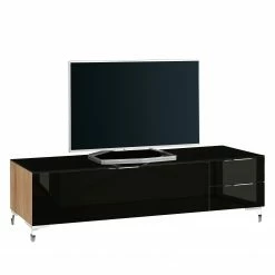 Maja Möbel Meuble TV Shino IV - Verre noir / Imitation chêne de Riviera