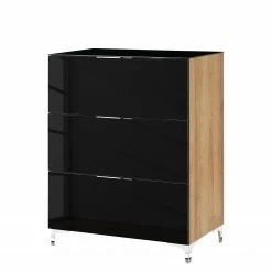 Maja Möbel Commode Shino I - Verre noir / Imitation chêne de Riviera - Hauteur : 109 cm