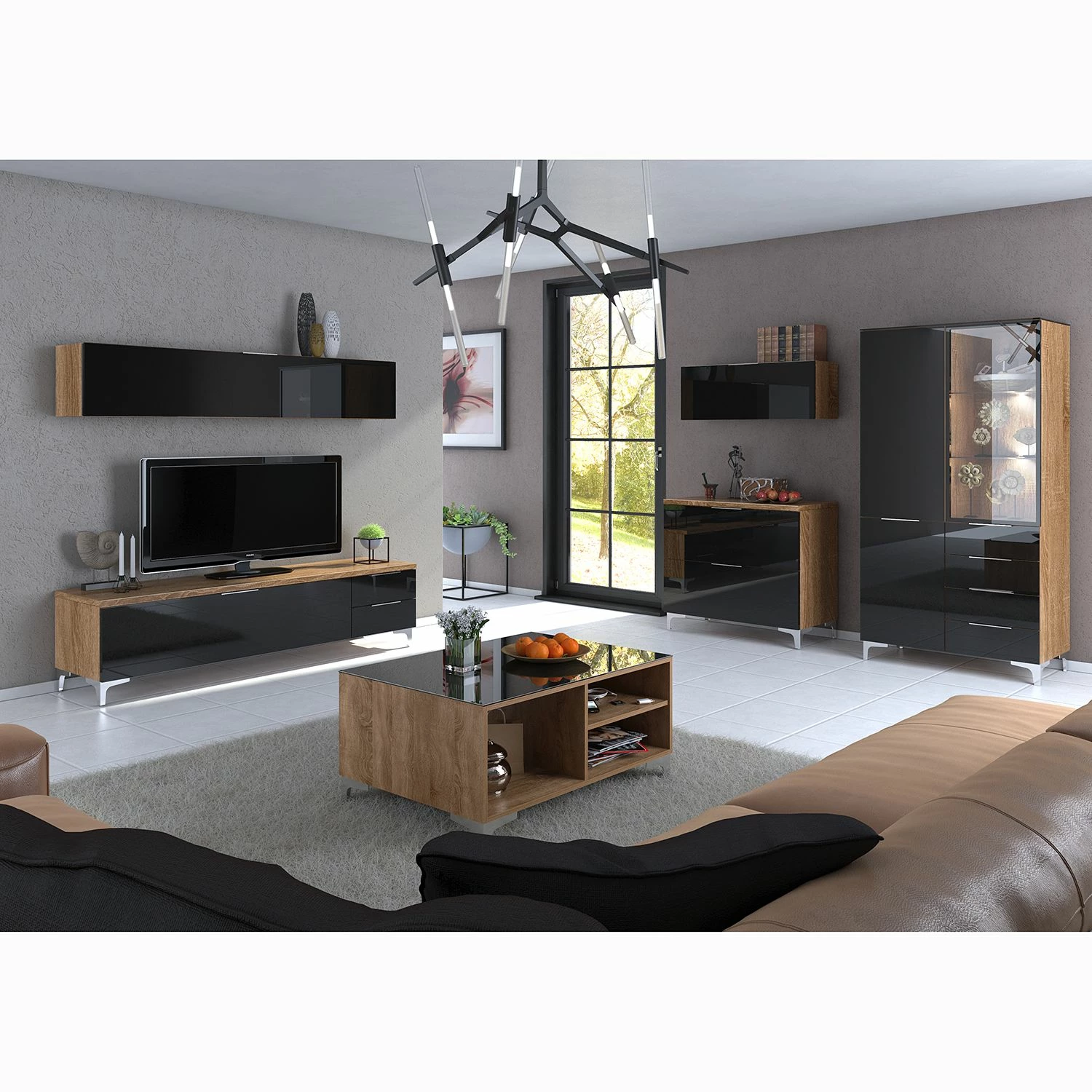 Maja Möbel Table basse Shino - Verre noir / Imitation chêne de Riviera 4 Maja Möbel Table basse Shino - Verre noir / Imitation chêne de Riviera – Image 2