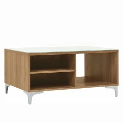 Maja Möbel Table basse Shino - Verre blanc / Imitation chêne de Riviera