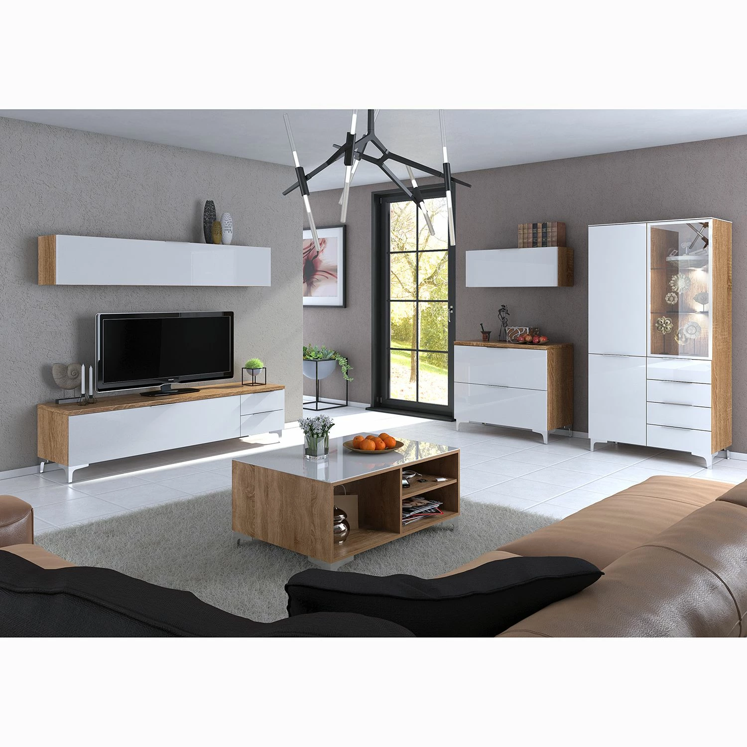 Maja Möbel Vitrine Shino - Verre blanc / Imitation chêne de Riviera 4 Maja Möbel Vitrine Shino - Verre blanc / Imitation chêne de Riviera – Image 2