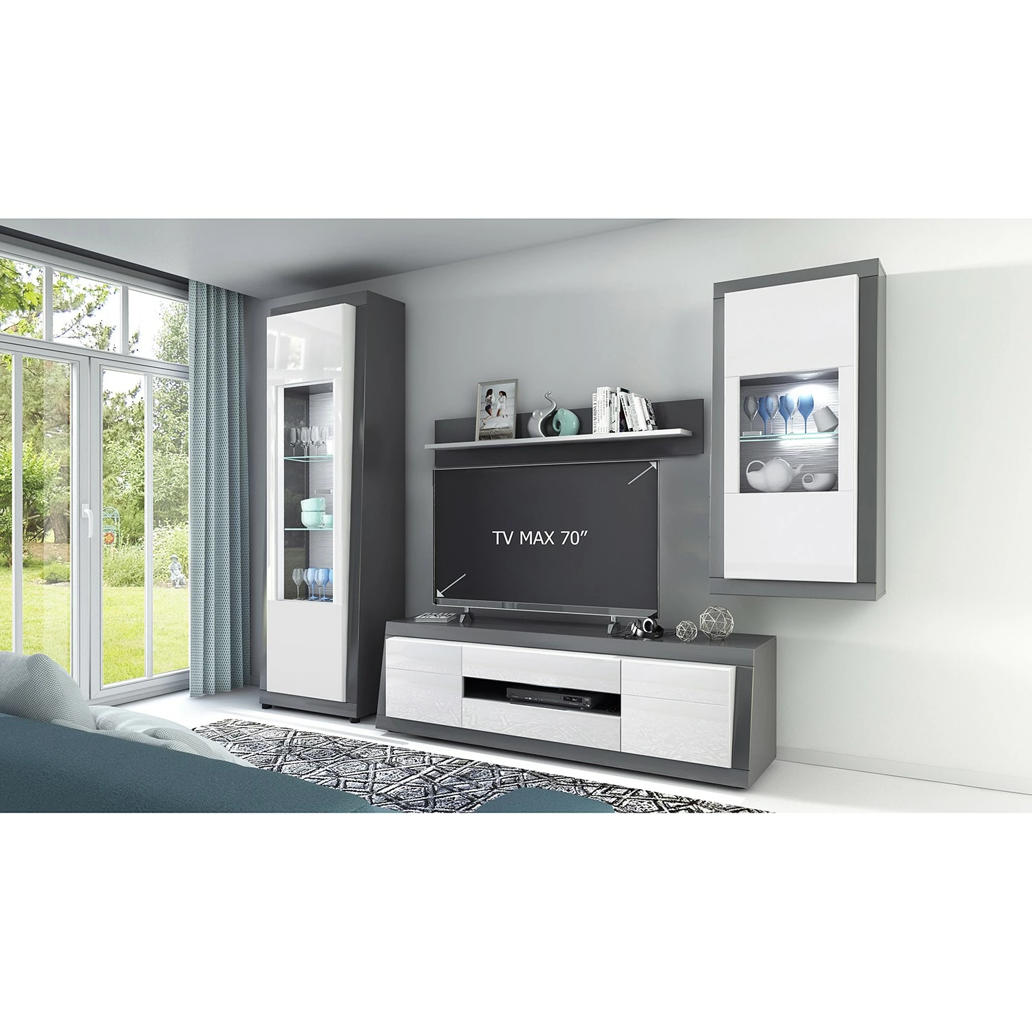 Loftscape Vitrine murale Curlewis - Blanc brillant / Anthracite 4 Loftscape Vitrine murale Curlewis - Blanc brillant / Anthracite – Image 2