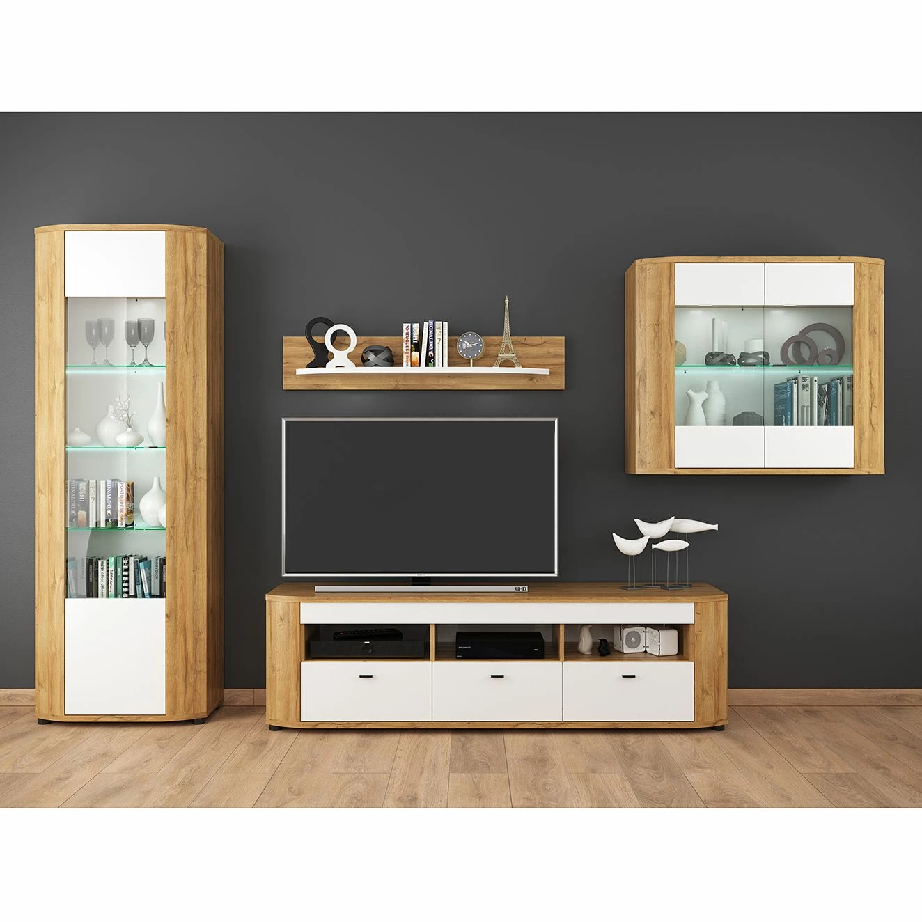 Loftscape Ensemble meubles TV Machado (4 éléments) - Blanc brillant / Imitation chêne Grandson 3 Loftscape Ensemble meubles TV Machado (4 éléments) - Blanc brillant / Imitation chêne Grandson