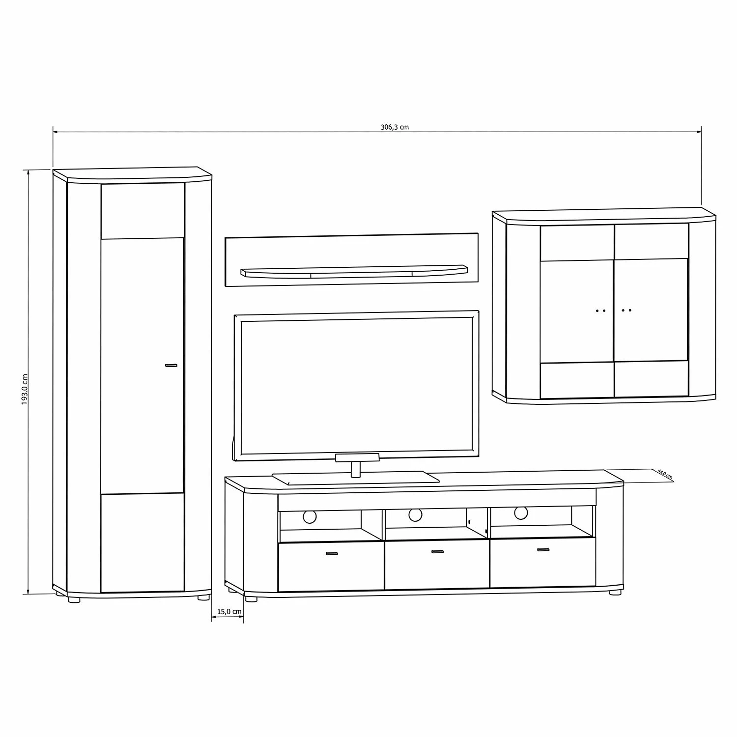 Loftscape Ensemble meubles TV Machado (4 éléments) - Blanc brillant / Imitation chêne Grandson 10 Loftscape Ensemble meubles TV Machado (4 éléments) - Blanc brillant / Imitation chêne Grandson – Image 8