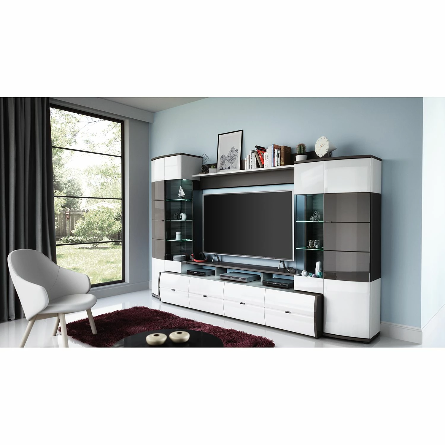 Loftscape Ensemble meubles TV Intento (4 éléments) - Blanc brillant / anthracite 4 Loftscape Ensemble meubles TV Intento (4 éléments) - Blanc brillant / anthracite – Image 2