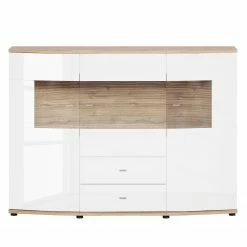 Loftscape Buffet haut Jaguare - Blanc brillant / Imitation chêne Ribbeck