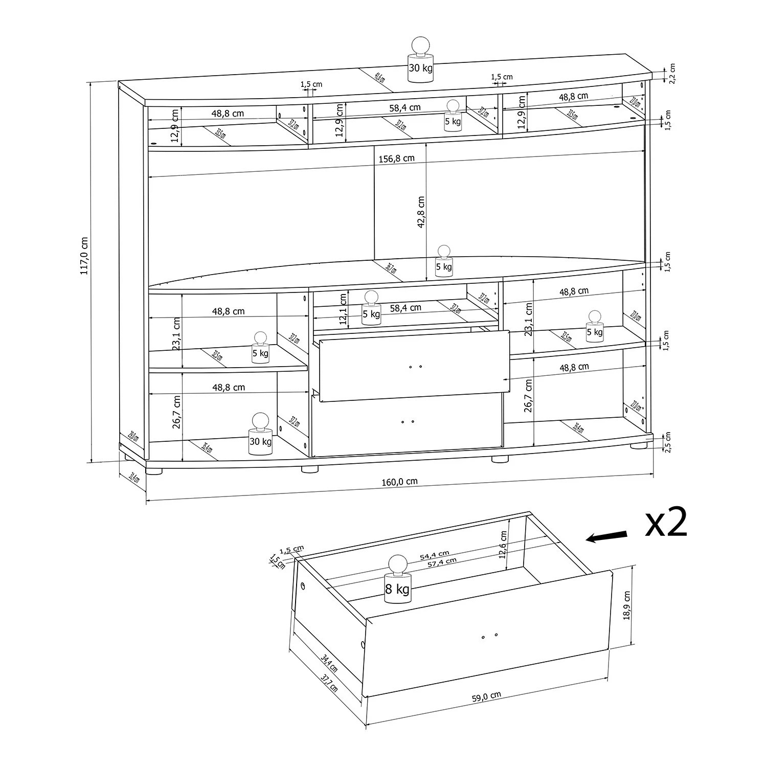 Loftscape Buffet haut Jaguare - Blanc brillant / Imitation chêne Ribbeck 5 Loftscape Buffet haut Jaguare - Blanc brillant / Imitation chêne Ribbeck – Image 3