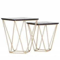 Jack & Alice Bouts de canapé Towa (2 éléments) - Acacia massif / Métal - Noir / Or