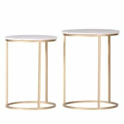 Jack & Alice Bouts de canapé Ryo (2 éléments) - Marbre / Métal - Marbre blanc / Doré