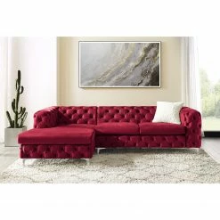 Jack & Alice Canapé d’angle Leominster - Velours - Bordeaux - Méridienne longue à gauche (vue de face) -loftscape Boutique 1000176174 190607 15400300017 MOOD GALLERYIMAGES P000000001000176174 mood