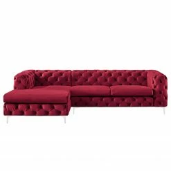 Jack & Alice Canapé d’angle Leominster - Velours - Bordeaux - Méridienne longue à gauche (vue de face) -loftscape Boutique 1000176174 190607 15400300018 GALLERYIMAGES P000000001000176174