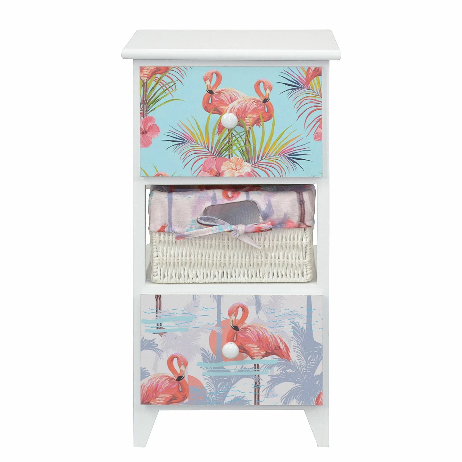 Ridgevalley Commode Razlog - Partiellement en paulownia massif - Blanc / Multicolore - Hauteur : 58 cm 4 Ridgevalley Commode Razlog - Partiellement en paulownia massif - Blanc / Multicolore - Hauteur : 58 cm – Image 2