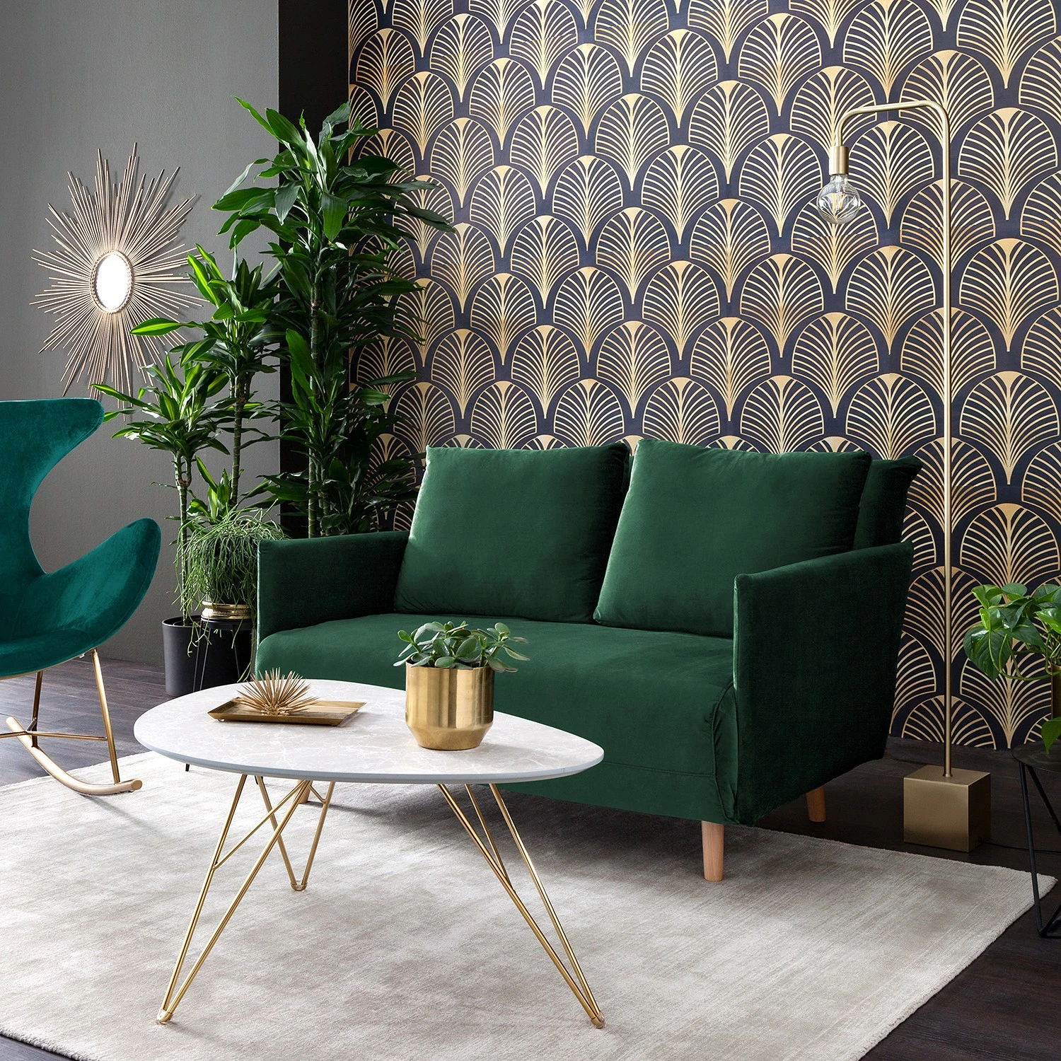 Jack & Alice Canapé convertible Lobau II - Velours - Vert foncé 5 Jack & Alice Canapé convertible Lobau II - Velours - Vert foncé – Image 3