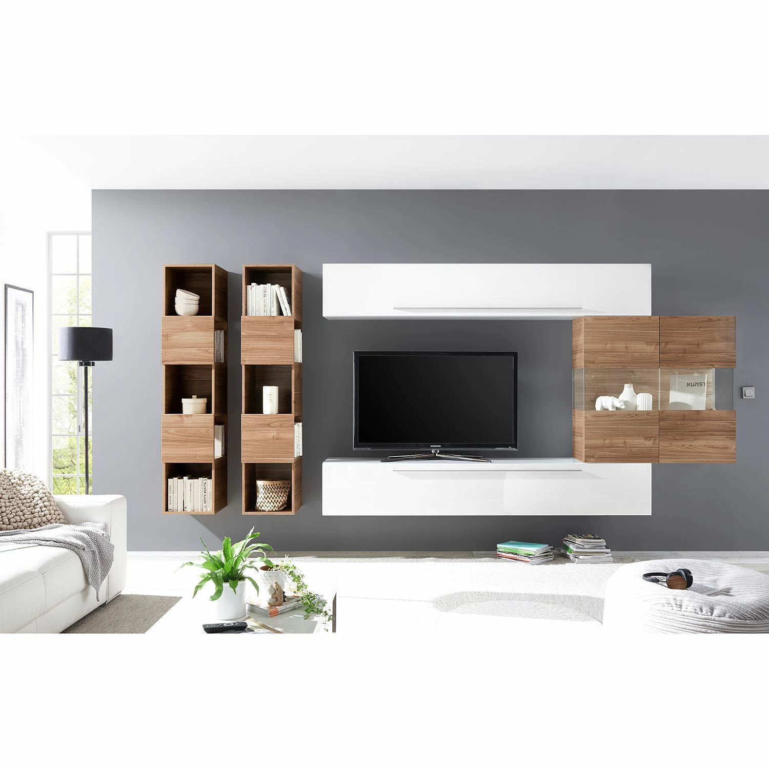 LC Spa Ensemble meubles TV Infinity IX (5 él.) - Blanc / Imitation noyer clair 3 LC Spa Ensemble meubles TV Infinity IX (5 él.) - Blanc / Imitation noyer clair