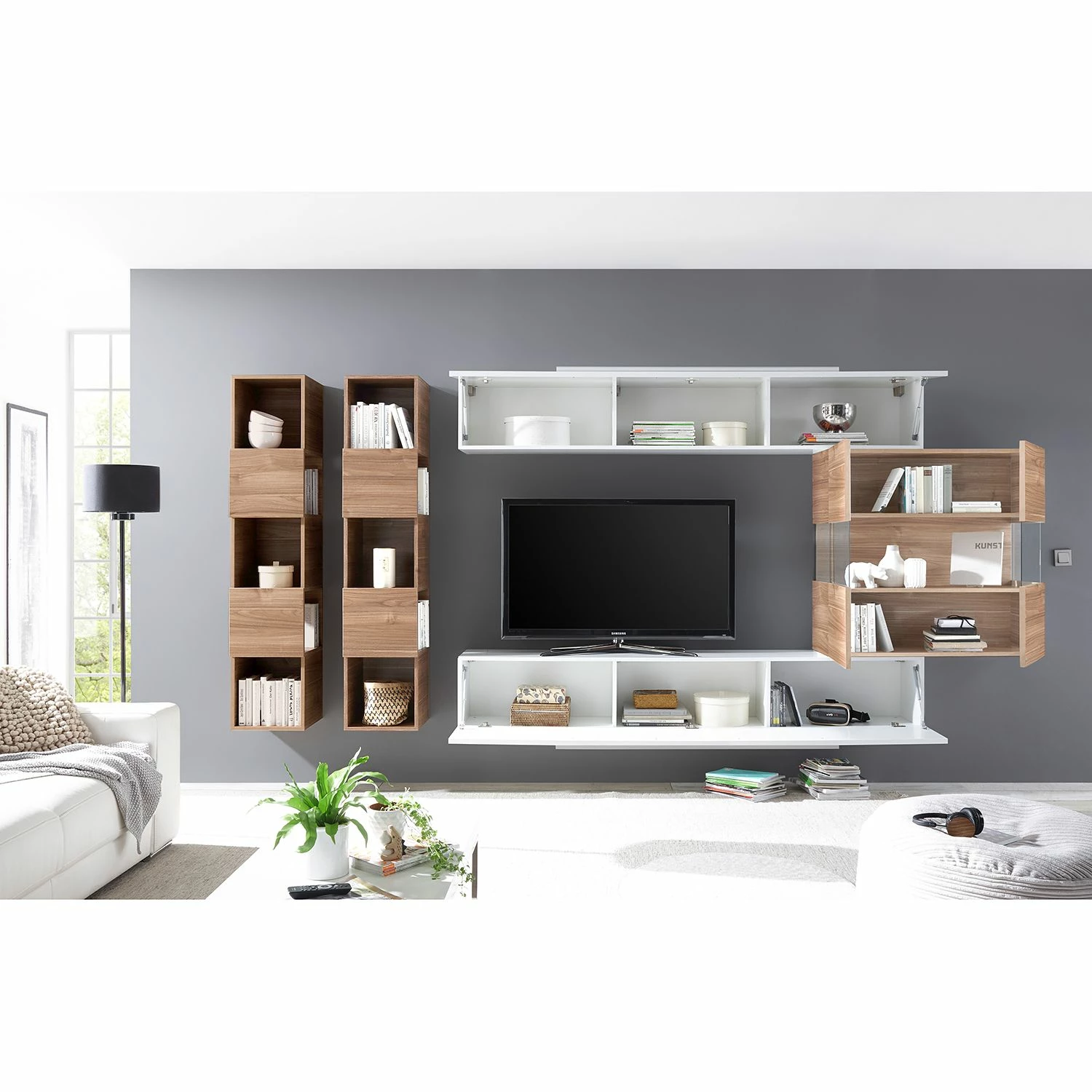 LC Spa Ensemble meubles TV Infinity IX (5 él.) - Blanc / Imitation noyer clair 5 LC Spa Ensemble meubles TV Infinity IX (5 él.) - Blanc / Imitation noyer clair – Image 3