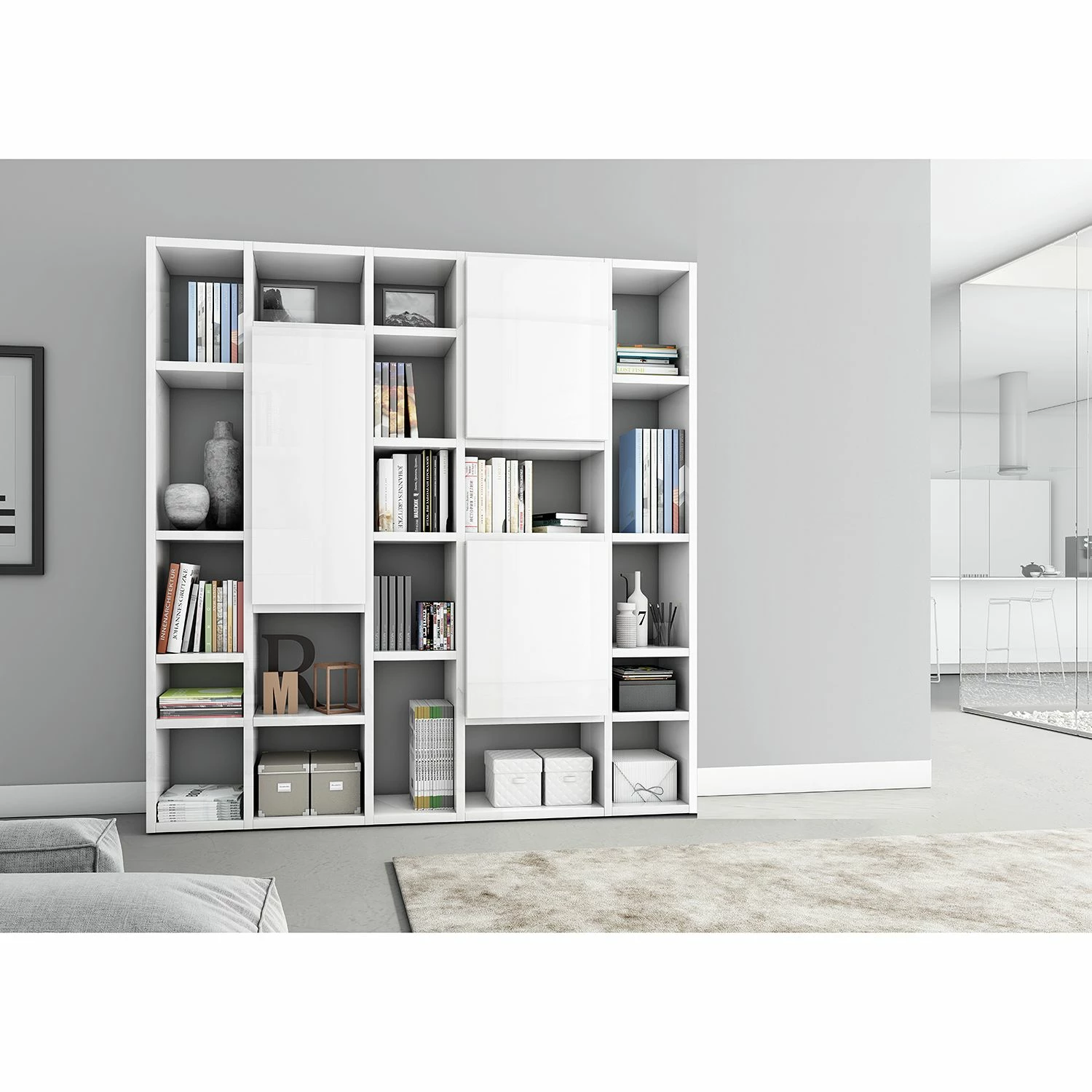 Loftscape Bibliothèque Emporior VII - Blanc brillant - Largeur : 214 cm 3 Loftscape Bibliothèque Emporior VII - Blanc brillant - Largeur : 214 cm