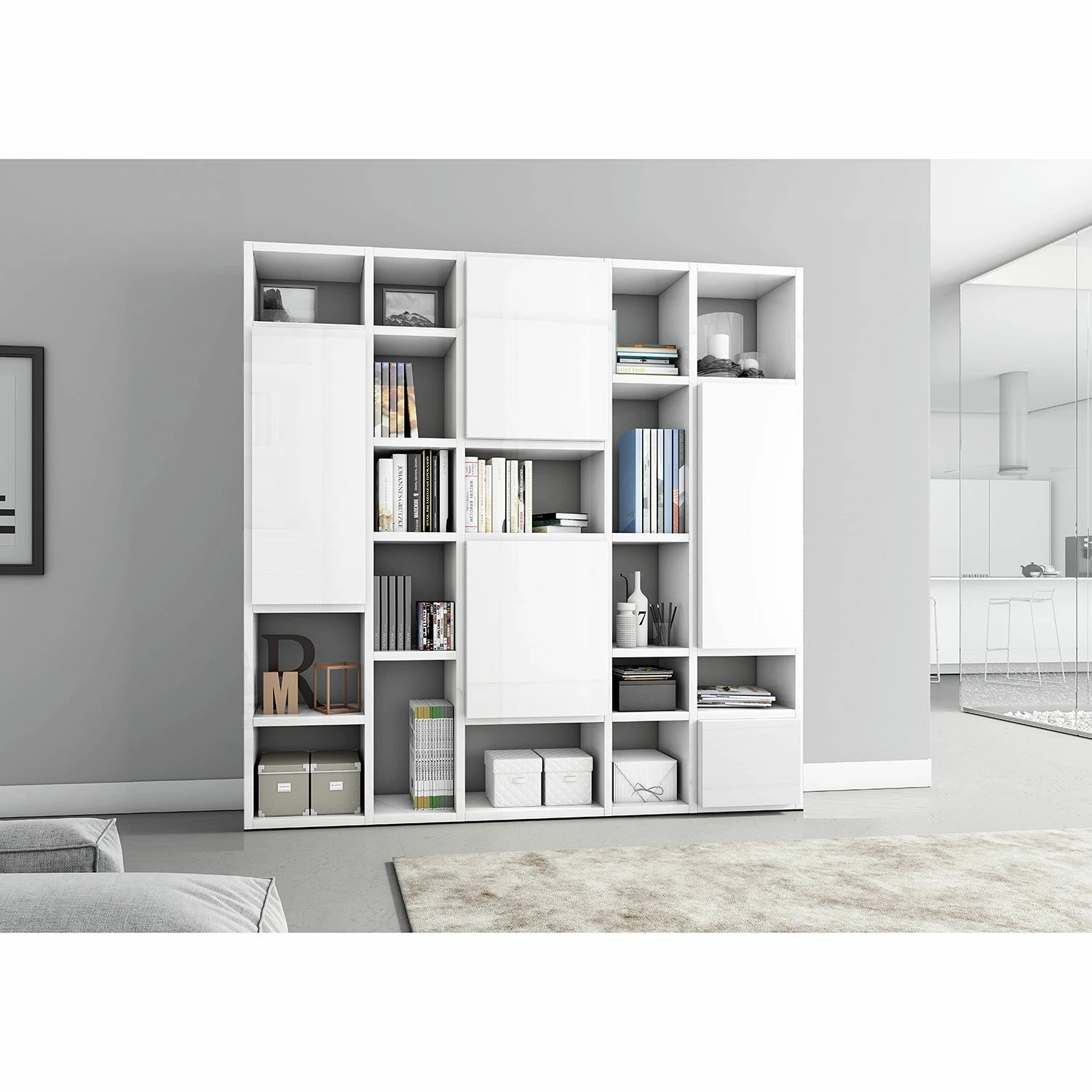 Loftscape Bibliothèque Emporior VII - Blanc brillant - Largeur : 224 cm 3 Loftscape Bibliothèque Emporior VII - Blanc brillant - Largeur : 224 cm