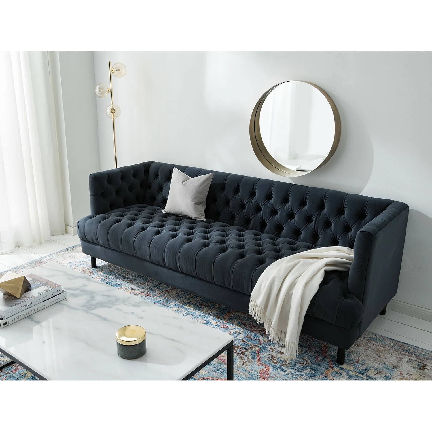 Jack & Alice Canapé Mindarie (3 places) - Velours - Bleu foncé 6 Jack & Alice Canapé Mindarie (3 places) - Velours - Bleu foncé – Image 4