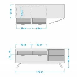 Naturoo Meuble TV Coulogne II - Imitation planches de chêne / Anthracite - Largeur : 179 cm -loftscape Boutique 1000182658 190725 11581100116 SKETCH DETAILS P000000001000182658 sketch
