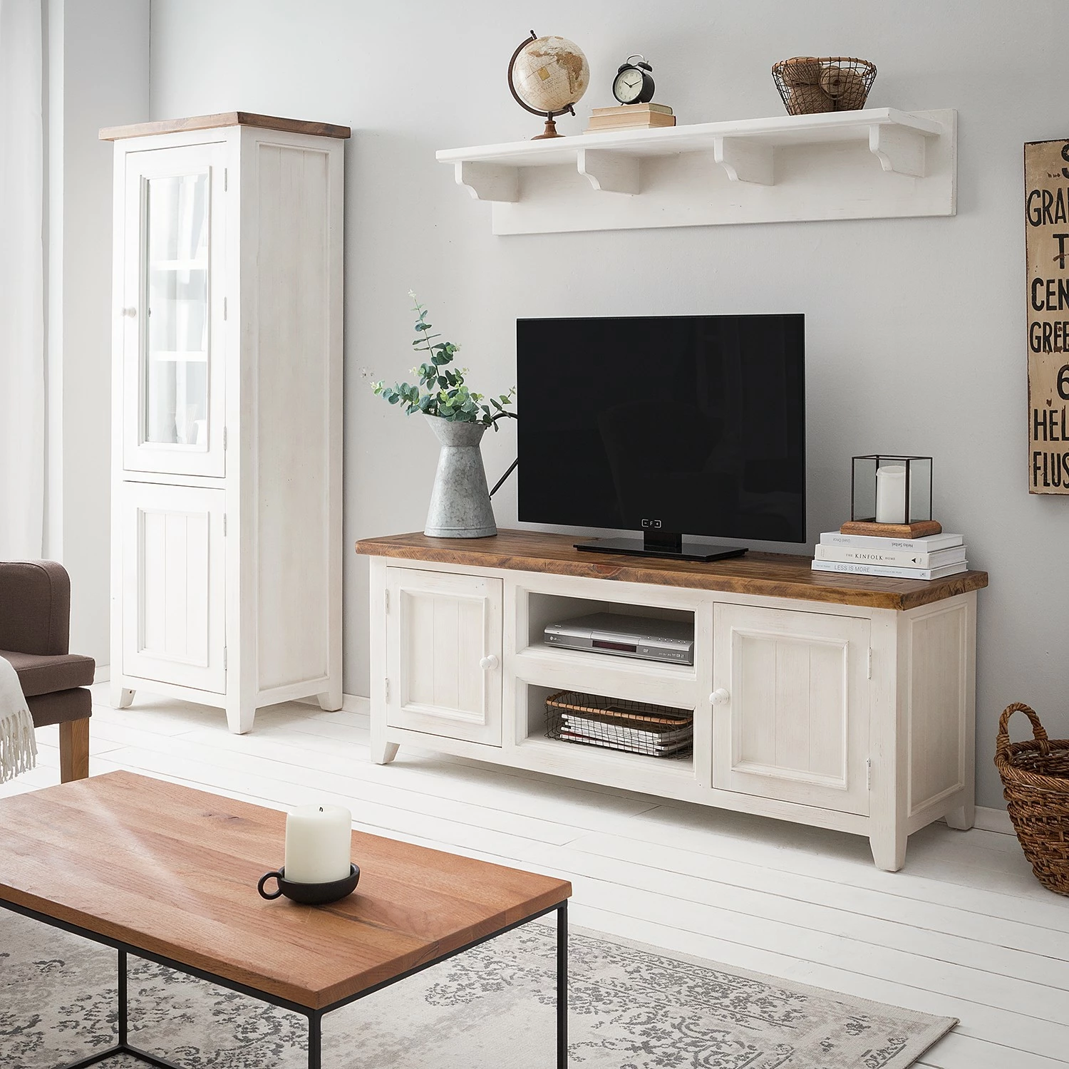 Maison Belfort Meubles TV muraux Balignton III (3 él.) - Pin massif - Blanc / Pin 3 Maison Belfort Meubles TV muraux Balignton III (3 él.) - Pin massif - Blanc / Pin