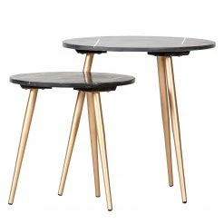 Jack & Alice Tables gigognes Marbollo I (2 éléments) - Marbre / Métal - Anthracite / Doré