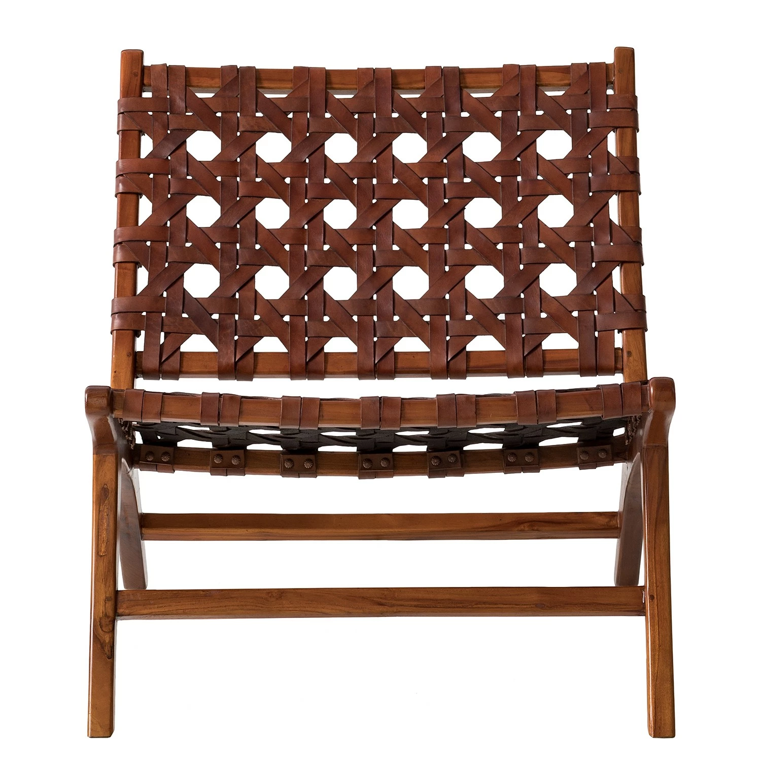 Ars manufacti Fauteuil design Copan - Cuir tressé / Teck massif - marron cognac / Teck 5 Ars manufacti Fauteuil design Copan - Cuir tressé / Teck massif - marron cognac / Teck – Image 3