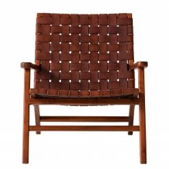 Ars manufacti Fauteuil design Bourbourg - Cuir tressé / Teck massif - marron cognac / Teck -loftscape Boutique 1000183947 200204 15373200020 DETAILS P000000001000183947