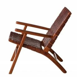 Ars manufacti Fauteuil design Bourbourg - Cuir tressé / Teck massif - marron cognac / Teck -loftscape Boutique 1000183947 200204 15373200021 DETAILS P000000001000183947