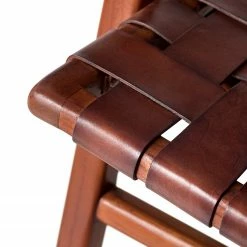 Ars manufacti Fauteuil design Bourbourg - Cuir tressé / Teck massif - marron cognac / Teck -loftscape Boutique 1000183947 200204 15373200027 DETAILS P000000001000183947