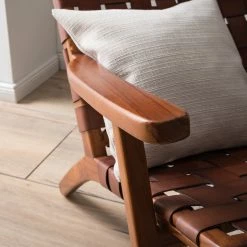 Ars manufacti Fauteuil design Bourbourg - Cuir tressé / Teck massif - marron cognac / Teck -loftscape Boutique 1000183947 200529 13234700005 DETAILS P000000001000183947