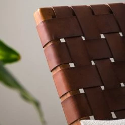 Ars manufacti Fauteuil design Bourbourg - Cuir tressé / Teck massif - marron cognac / Teck -loftscape Boutique 1000183947 200529 13234800006 DETAILS P000000001000183947