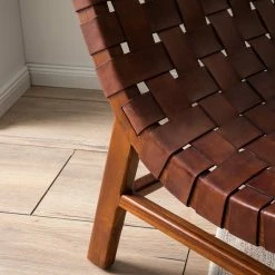 Ars manufacti Fauteuil design Bourbourg I - Cuir tressé / Teck massif - marron cognac / Teck -loftscape Boutique 1000183949 200529 13275600003 DETAILS P000000001000183949