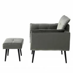 Jack & Alice Fauteuil Trilla - Avec repose-pieds - Velours - Gris -loftscape Boutique 1000184273 210323 15252201942 DETAILS P000000001000184273