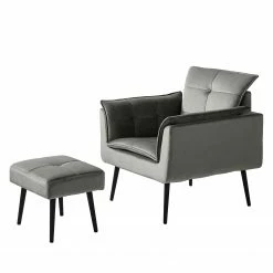 Jack & Alice Fauteuil Trilla - Avec repose-pieds - Velours - Gris -loftscape Boutique 1000184273 210323 15252301943 DETAILS P000000001000184273