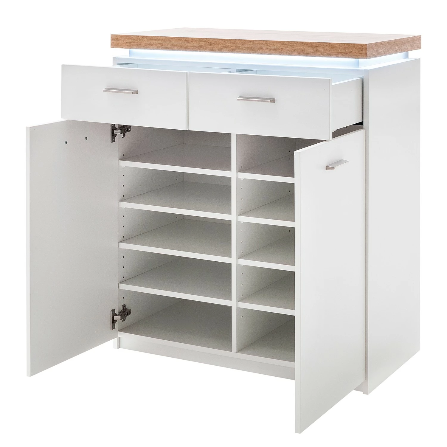 Loftscape Meuble à chaussures Mundai II - Avec éclairage - Blanc / Imitation chêne de Wotan 5 Loftscape Meuble à chaussures Mundai II - Avec éclairage - Blanc / Imitation chêne de Wotan – Image 3