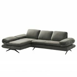 Loftscape Canapé d’angle Whaltey III - Aspect cuir vieilli - Gris foncé - Méridienne courte à gauche (vue de face)