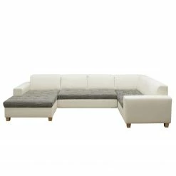 Ars Natura Canapé panoramique Roblin II - Tissu structuré / Imitation cuir - Gris / Blanc - Méridienne courte à gauche (vue de face) - Sans fonction -loftscape Boutique 1000186853 200723 19000000460 DETAILS P000000001000186853