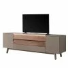 GWINNER Meuble TV Misano - Placage en bois véritable - Gris Sahara / Planches de chêne - Gris Sahara / Poutres en chêne - Avec éclairage