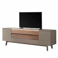 GWINNER Meuble TV Misano - Placage en bois véritable - Gris Sahara / Planches de chêne - Gris Sahara / Poutres en chêne - Avec éclairage