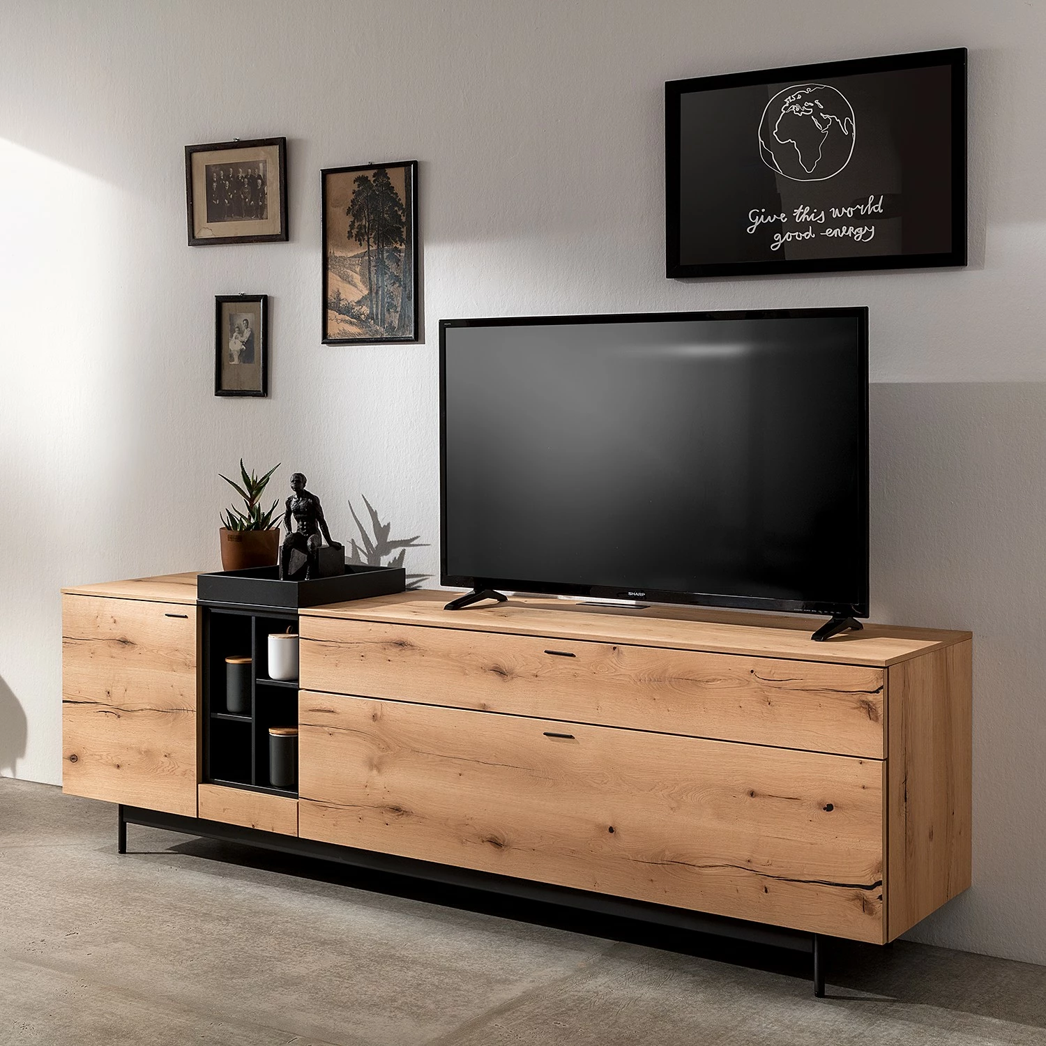 GWINNER Meuble TV Style I - Placage en bois véritable / Métal - Chêne / Anthracite 4 GWINNER Meuble TV Style I - Placage en bois véritable / Métal - Chêne / Anthracite – Image 2