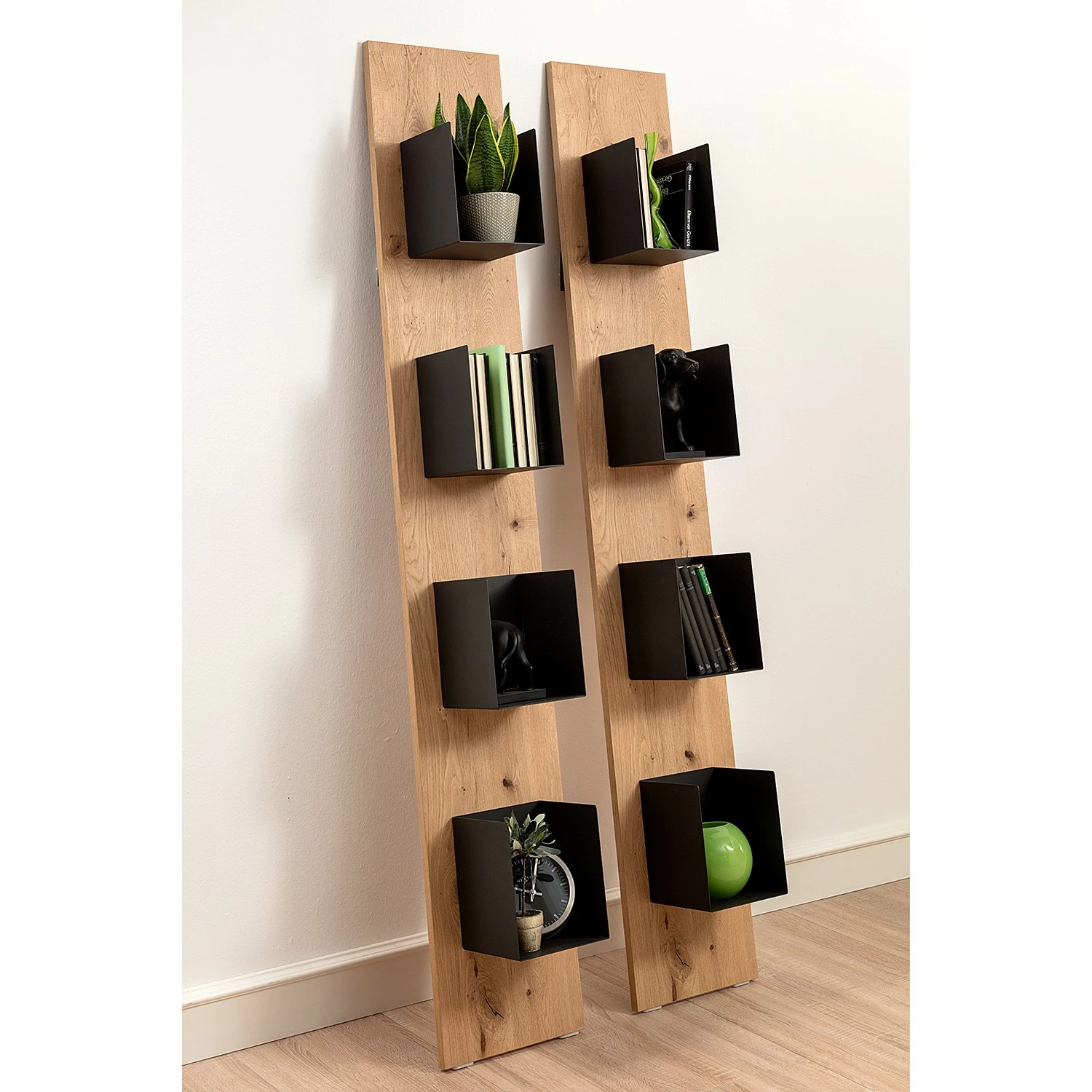 GWINNER Étagère Style II - Placage en bois véritable / Métal - Chêne / Anthracite 4 GWINNER Étagère Style II - Placage en bois véritable / Métal - Chêne / Anthracite – Image 2